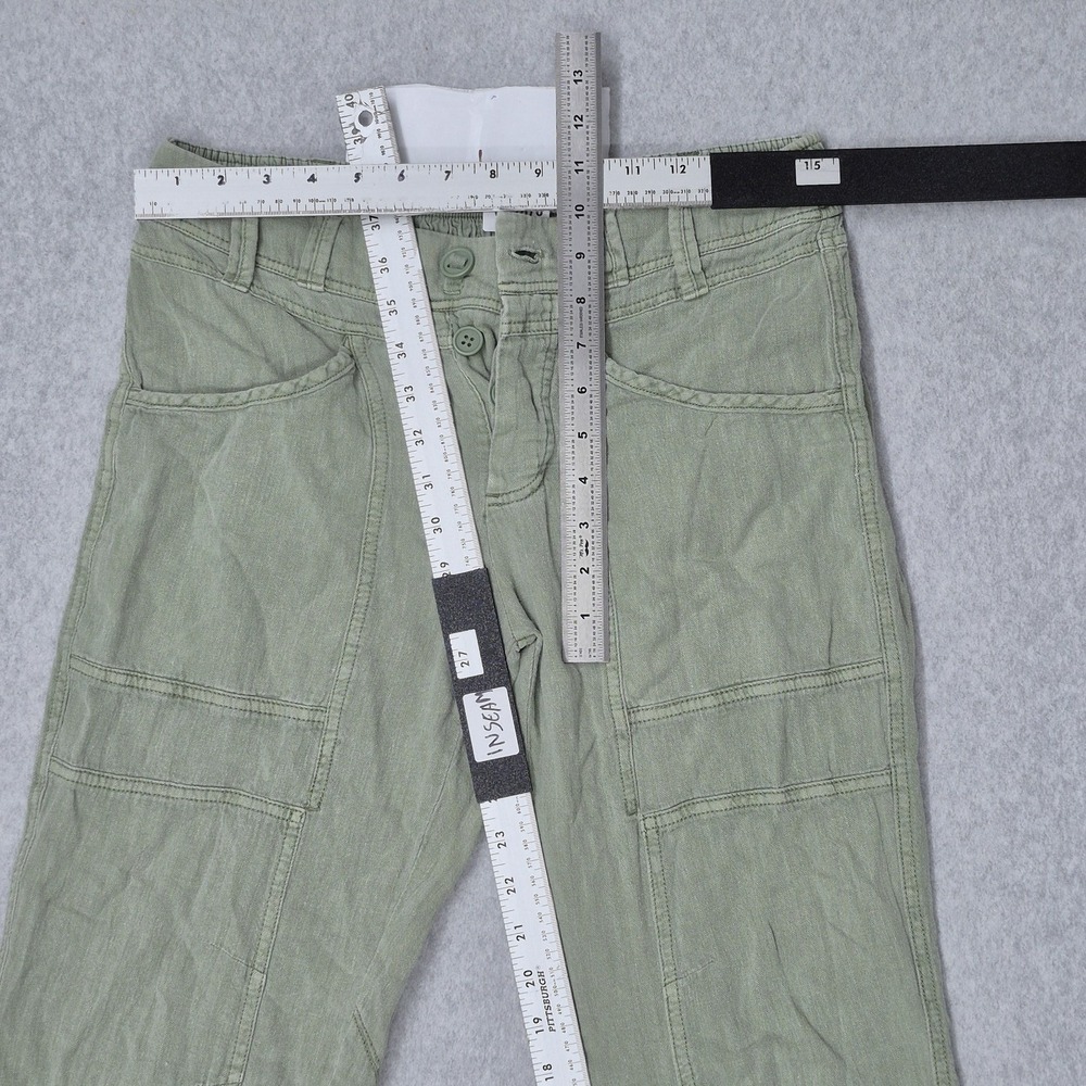 Free People Women Pants S Green Cotton Linen Big Hit Slouch Beach Coastal - Picture 9 of 12